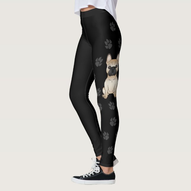 Fawn French Bulldog / Frenchie Cartoon Dog & Paws Leggings (Left)