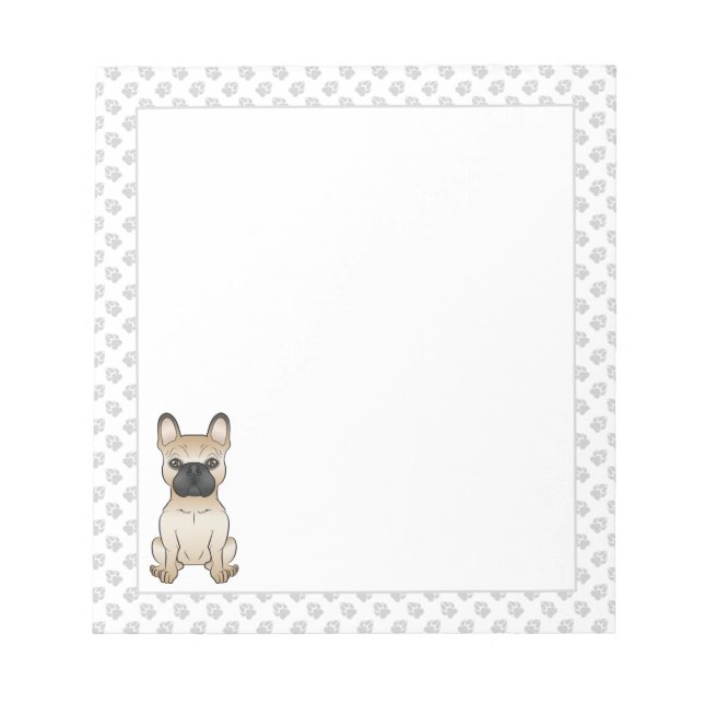 Fawn French Bulldog / Frenchie Cartoon Dog & Paws Notepad (Front)