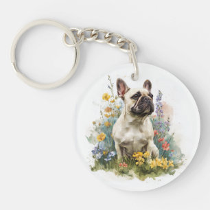 Fawn French Bulldog Watercolor Art Keychain