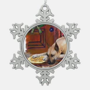 Fawn Great Dane Christmas Snowflake Pewter Christmas Ornament