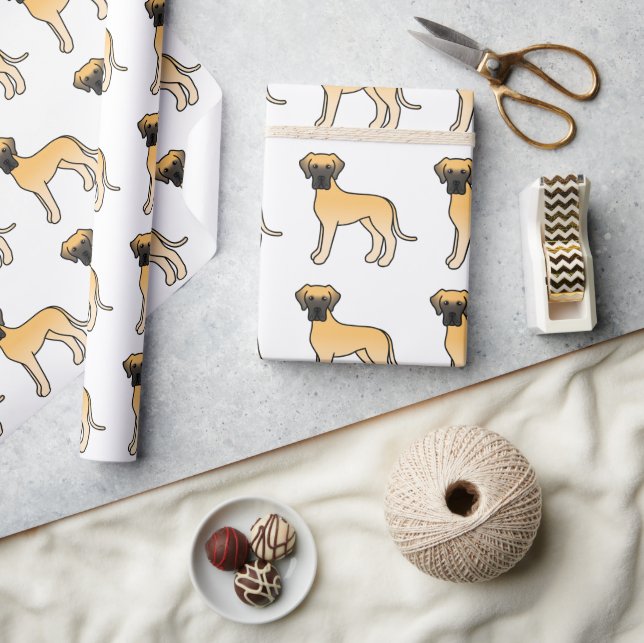 Fawn Great Dane Cute Cartoon Dog Pattern Wrapping Paper (Crafts)