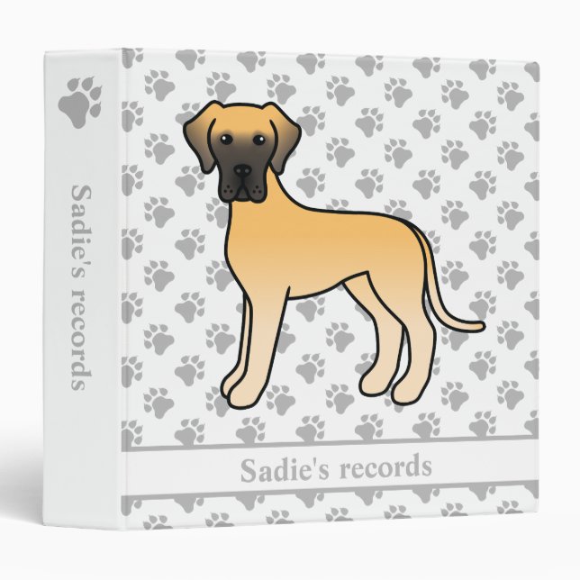 Fawn Great Dane Cute Cartoon Dog & Text Binder (Front/Spine)