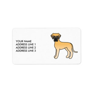 Fawn Great Dane Cute Cartoon Dog & Text Label