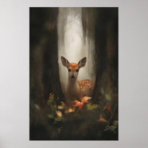 Fawn in Forest Light Woodland Baby Deer Art Print