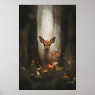 Fawn in Forest Light Woodland Baby Deer Art Print