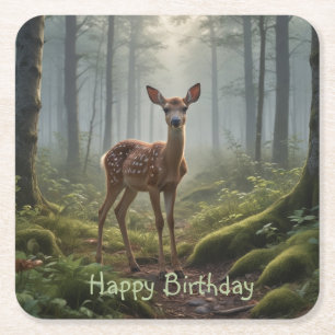 Fawn in the Forest Square Paper Coaster
