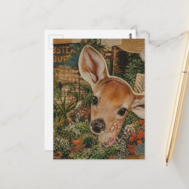 Fawn in the Garden Collage Postcard (Front/Back In Situ)