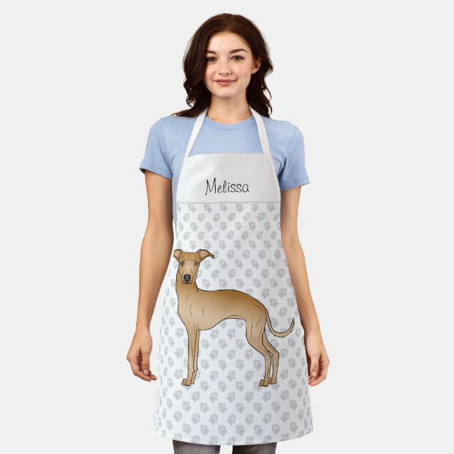 Fawn Italian Greyhound Cartoon Dog With A Name Apron (Worn)