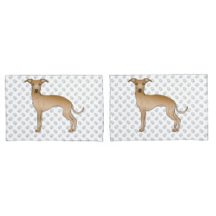 Fawn Italian Greyhound Cartoon Dog With Paws Pillowcase