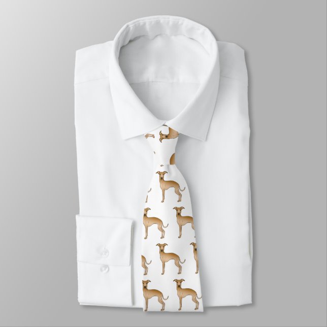 Fawn Italian Greyhound Cute Cartoon Dog Pattern Tie (Tied)