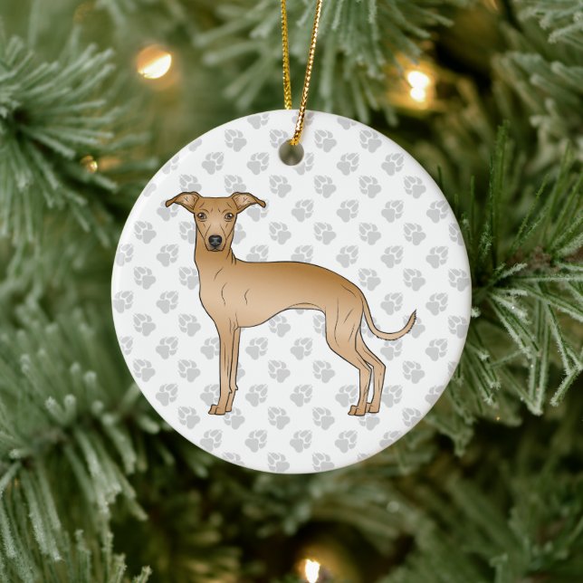 Fawn Italian Greyhound Cute Cartoon Dog With Paws Ceramic Ornament (Tree)