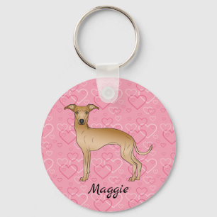 Fawn Italian Greyhound Cute Dog On Pink Hearts Keychain