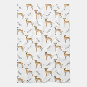 Fawn Italian Greyhound Cute Dog Pattern With Name Kitchen Towel
