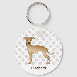 Fawn Italian Greyhound Cute Dog With Custom Name Keychain