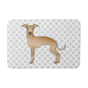 Fawn Italian Greyhound Cute Dog With Paw Pattern Bath Mat