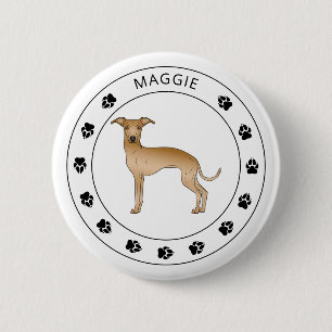Fawn Italian Greyhound With Paws And Custom Name 2 Inch Round Button