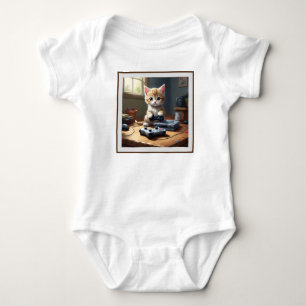 Fawn Kitten Playing Video Games, Baby Bodysuit
