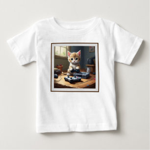 Fawn Kitten Playing Video Games, Baby T-Shirt