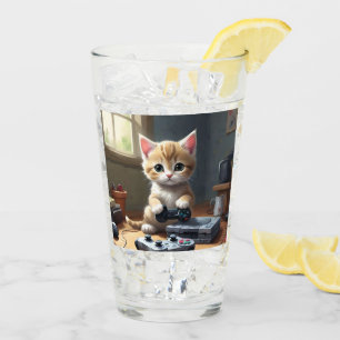 Fawn Kitten Playing Video Games, Glass