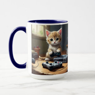 Fawn Kitten Playing Video Games, Mug
