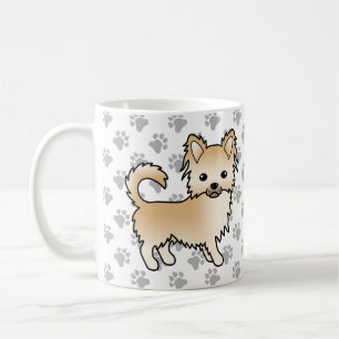 Fawn Long Coat Chihuahua Cartoon Dog & Paws Coffee Mug