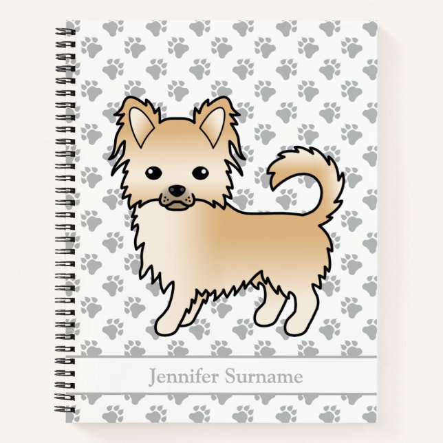 Fawn Long Coat Chihuahua Dog & Custom Text Notebook (Front)