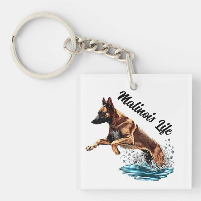 Fawn Malinois in Water Keychain (Front)