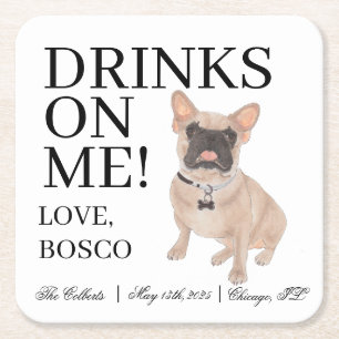 Fawn Masked Frenchie French Bulldog Wedding Square Paper Coaster
