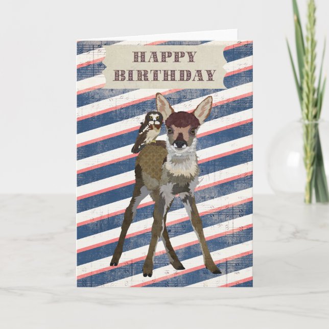 FAWN & OWL Birthday Card (Front)