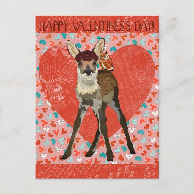 FAWN & OWL VALENTINE'S Postcard (Front)