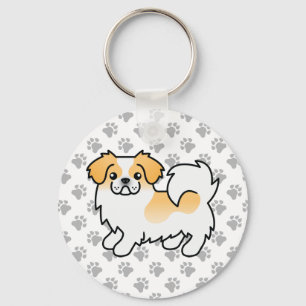 Fawn Parti-Colour Tibetan Spaniel Cute Cartoon Dog Keychain