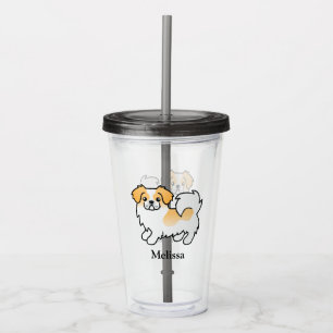 Fawn Parti-Colour Tibetan Spaniel Cute Dog & Name Acrylic Tumbler