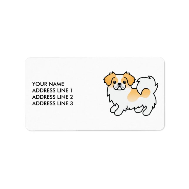 Fawn Parti-Colour Tibetan Spaniel Cute Dog & Text Label (Front)