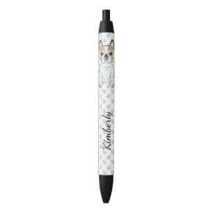 Fawn Pied French Bulldog Frenchie Cute Dog & Name Black Ink Pen