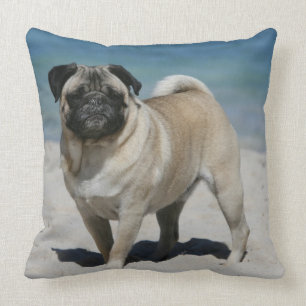 Fawn Pug at the Beach Throw Pillow