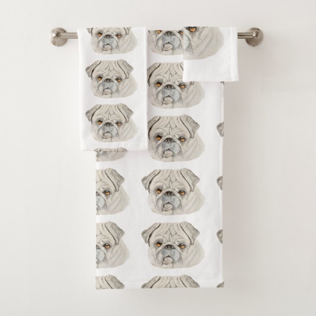 Fawn Pug  Bath Towel Set (Insitu)
