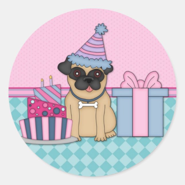 Fawn Pug Blank Birthday Invitations (2) Classic Round Sticker (Front)