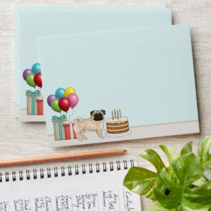 Fawn Pug Cute Cartoon Dog Colourful Birthday Envelope