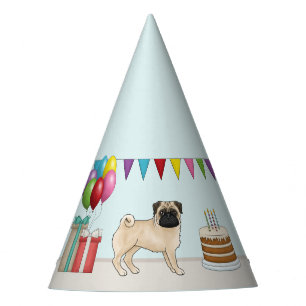Fawn Pug Cute Cartoon Dog Colourful Birthday Party Hat