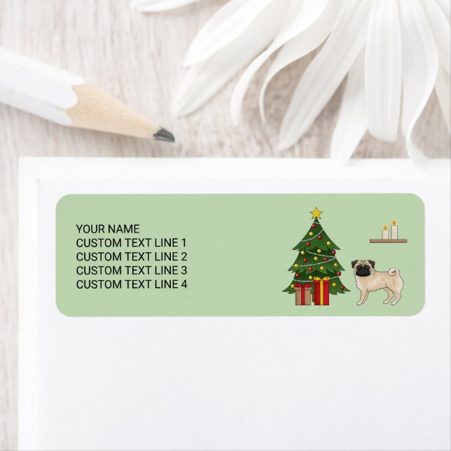 Fawn Pug Cute Cartoon Dog With A Christmas Tree (Insitu)