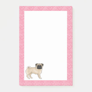 Fawn Pug Dog Cartoon Mops Love Heart Pattern Pink Post-it Notes