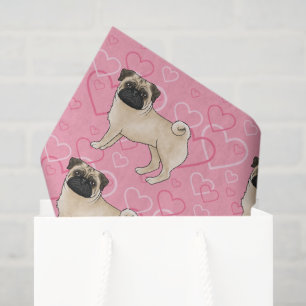 Fawn Pug Dog Cartoon Mops Love Heart Pattern Pink Tissue Paper