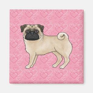 Fawn Pug Dog Cartoon Mops Pink Love Heart Pattern Magnet