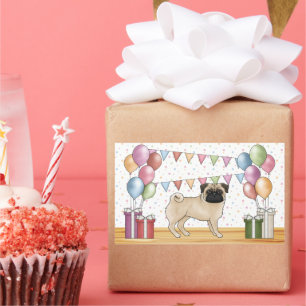Fawn Pug Dog Colourful Pastel Birthday Balloons Sticker
