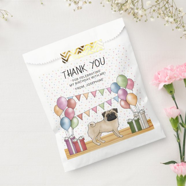Fawn Pug Dog Colourful Pastel Birthday Thank You Favour Bag (Sealed)