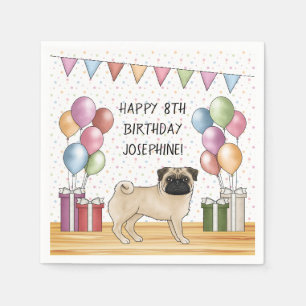 Fawn Pug Dog Colourful Pastels Happy Birthday Napkin