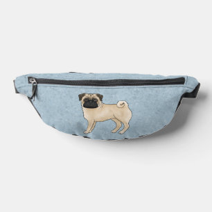Fawn Pug Dog Cute Cartoon Dog Illustration Blue Fanny Pack