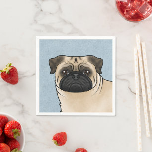 Fawn Pug Dog Cute Cartoon Mops Head Illustration Napkin