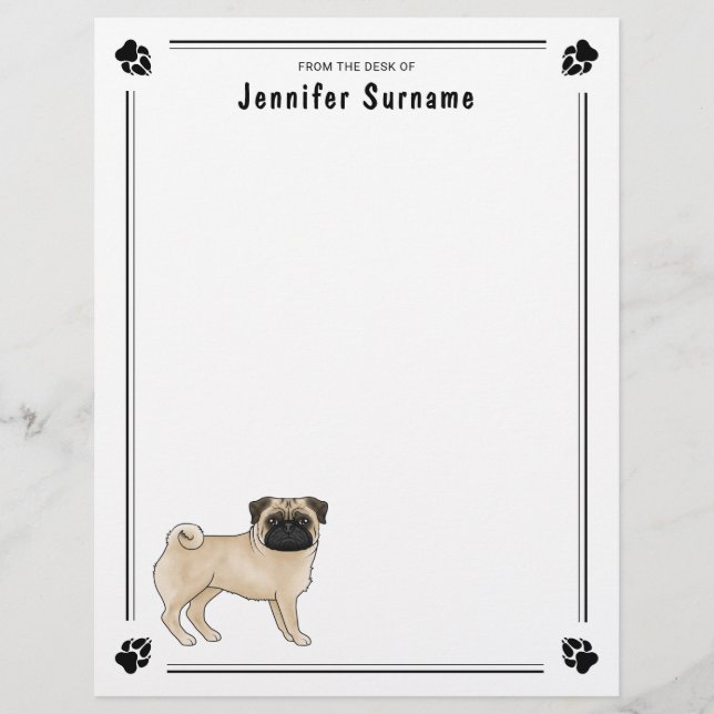 Fawn Pug Dog Cute Mops Dog Breed Design Letterhead (Front)