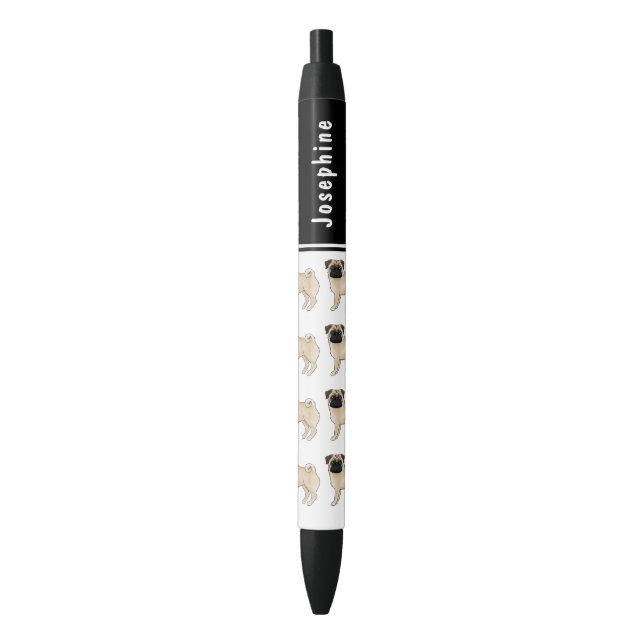 Fawn Pug Dog Cute Mops Dog Breed Design With Name Black Ink Pen (Front Vertical)